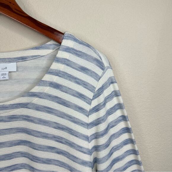 J.Jill Women’s  Size LP Striped Fringe Pullover Sweater  3/4 Sleeve Minimalist - Picture 5 of 14